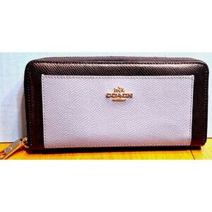 COACH Color Block Zip-Around Wallet Outside and Inside Pocket Sky Blue and Navy
